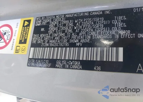 2013 Lexus Rx 350 z USA, uszkodzony, nr VIN 2T2BK1BA2DC192785